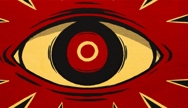 Promo image for Theatre Terrific’s production 1984: AGAIN, featuring a large eye.